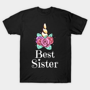 Best Sister Siblings Unicorn Family Floral T-Shirt